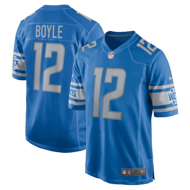 mens nike tim boyle blue detroit lions game player jersey